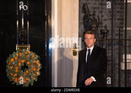 FILEBILD VOM 3. DEZEMBER 2019. London, Großbritannien. Dezember 2019. Im Bild: Emmanuel Macron - Präsident von Frankreich hat positiv getestet für Covid-19, der französische Präsident hat gesagt, er sei immer noch verantwortlich für das Land und werde aus der Ferne arbeiten, sagte ein Beamter. Der 42-Jährige hatte einen Test gemacht, nachdem die Symptome erschienen, wird sich nun für die nächsten sieben Tage isolieren, sagte der Elysee Palace in einer Erklärung. Boris Johnson, der britische Premierminister, veranstaltet einen Empfang mit ausländischen Führern im Vorfeld des NATO-Treffens (North Atlantic Treaty Organization) am 4. Dezember. Quelle: Colin Fisher/Alamy Live News Stockfoto