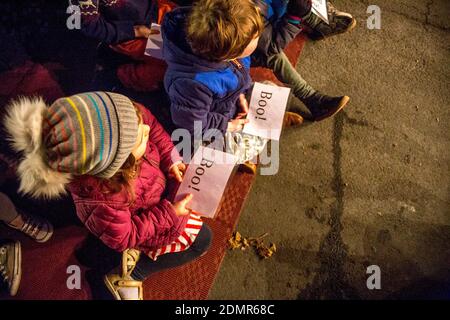 Pop-up Street Panto: Die Scrooge. Walthamstow E17 2019 Stockfoto