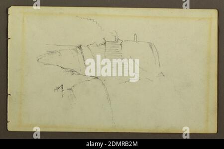 The American Falls, Niagara River, Frederic Edwin Church, American, 1826–1900, Graphit auf Papier, Horizontale Ansicht der American Falls auf dem Niagara River mit dem Turm hinten rechts., New York, USA, möglicherweise 1858, Landschaften, Zeichnung Stockfoto