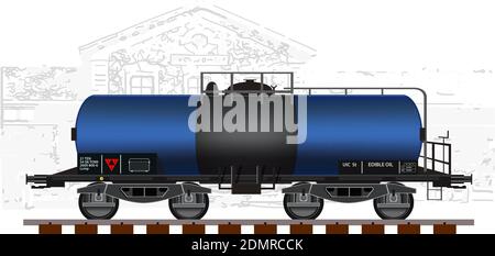 Eisenbahnfracht Transport Wagon-cisterna für Speiseöle.Detaillierte Vektor-Illustration. Stock Vektor