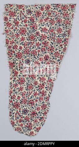 Textil, Medium: Baumwolle Technik: Mordant bemalt und gefärbt und Resist gefärbt (Chintz) auf Leinwandbindung, kleine Skala all-over florale Weinrebe Muster in schwarz, rot und blau auf einem Elfenbeingrund., Indien, 18. Jahrhundert, bedruckte, gefärbte & bemalte Textilien, Textil Stockfoto