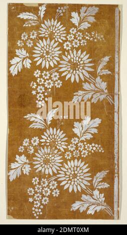 Entwurf für eine gestickte oder gewobene Horizontale Grenze der 'Fabrique de St. Ruf', unvollendet, Fabrique de Saint Ruf, Lyon, Frankreich, Pinsel und weiße Gouache auf glasierten Pauspapier auf Papier geklebt, schräg gezeigte Blütenbündel über einem Streifen., Frankreich, 1805–1815, Zeichnung Stockfoto