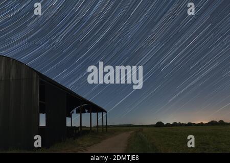 Star Trails, Black Barn Stapleford, Cambridge, Großbritannien Stockfoto