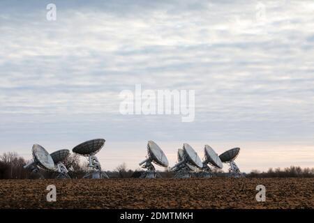 Mullard Radio Astronomy Observatory Radio Telescopes, Cambridgeshire, Großbritannien Stockfoto