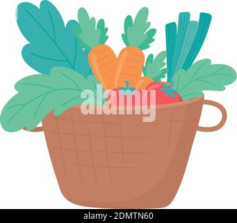 Weidenkorb mit frischem Gemüse kleinen Unternehmen, weißen Hintergrund Design Vektor Illustration Stock Vektor