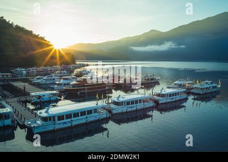 Sonnenaufgang am Sun Moon Lake in nantou, Taiwan Stockfoto