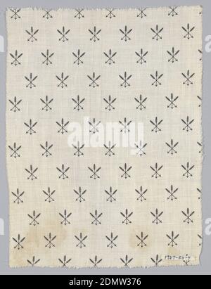 Textile, American Print Works, gegründet 1835, Medium: Cotton Technique: Printed on uniform weave, White Fabric in a printed Design showing groups of three Intersecting Arrows in diagonal lines., Fall River, Massachusetts, USA, 1870er Jahre, Printed, dyed & painted textiles, Textile Stockfoto