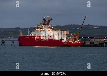 Sir David Attenborough Artic Exploration Schiff in Holyhead, North Wales Stockfoto