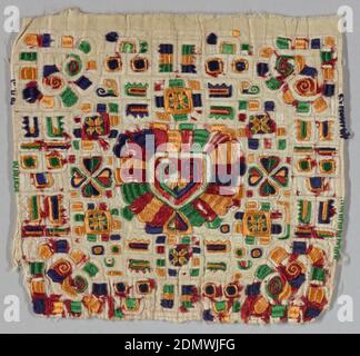 Fragment, Medium: Baumwolle, Seidentechnik: Satinstich Stickerei, Quadrat aus Baumwolle solide in einem Allover geometrische und stilisierte Blumenmuster bestickt., Balkan, 19. Jahrhundert, Stickerei & Stitching, Fragment Stockfoto