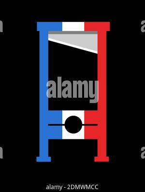 Französische Revolution - Guillotine in den Farben Frankreichs - Geschichte des Terrors, des Blutvergießens, der Gewalt, des Tötens, der Todesstrafe. Vektorillust Stockfoto