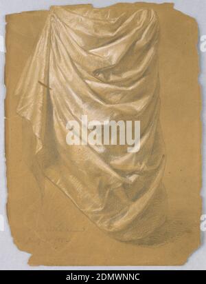 Draperiestudie für 'Motha Reprowed', Daniel Huntington, Amerikaner, 1816–1906, Graphit, weiße Kreide auf braunem Gewebspapier, Draperiestudie eines Rockes. Verso: Teil einer linken Hand mit einem Stück Papier., USA, 18. Januar 1855, Figuren, Zeichnung Stockfoto