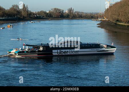 PUTNEY LONDON  17 December 2020.  An Uber Boat operated by Thames Clippers on the River Thames in Putney has returned to service after being suspended as a result of the COVID-19 pandemic. capital. Credit: amer ghazzal/Alamy Live News Stock Photo