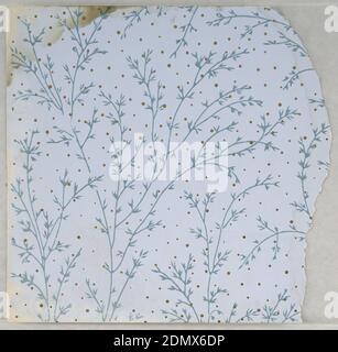 Seitenwand-Muster, maschinenbedruckt auf Papier, fragmentarische Tapeten aus Musterbuch, inklusive ästhetischer und anglo-japanesischer Entwürfe., 72 Seiten Muster., USA, 1880–90, Wallcoverings, Sidewall-Muster Stockfoto
