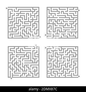Ein Satz quadratischer Labyrinthe. Spiel für Kinder. Puzzle für Kinder. Labyrinth-Rätsel. Flache Vektorgrafiken isoliert auf weißem Hintergrund. Stock Vektor