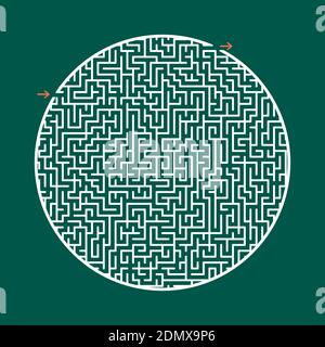 Schwieriges rundes Labyrinth. Spiel für Kinder und Erwachsene. Puzzle für Kinder. Labyrinth-Rätsel. Flache Vektorgrafiken isoliert auf Farbhintergrund Stock Vektor