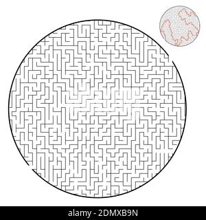 Schwieriges rundes Labyrinth. Spiel für Kinder und Erwachsene. Puzzle für Kinder. Labyrinth-Rätsel. Flache Vektorgrafiken isoliert auf weißem Hintergrund. Stock Vektor
