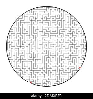 Schwieriges rundes Labyrinth. Spiel für Kinder und Erwachsene. Puzzle für Kinder. Labyrinth-Rätsel. Flache Vektorgrafiken isoliert auf weißem Hintergrund Stock Vektor