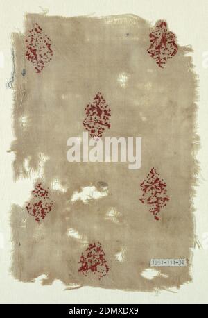 Textil, Medium: Leinen, Seidentechnik: Satinstich-Stickerei auf Leinwandbindung, Rechteck aus ungefärbtem Leinentuch, gestickt mit weit gesteckten diagonalen Wiederholungen eines geflorierten Kreuzes in roter Seide., 12.–13. Jahrhundert, Stickerei & Stitching, Textil Stockfoto