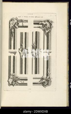 Angles et Montans de Bordures Differemment Variés, François de Cuvilliés der Ältere, Belgisch, aktives Deutschland, 1695 - 1768, Radierung und Gravur auf cremeweißem Papier, Deutschland, 1745, Möbel, Druck Stockfoto