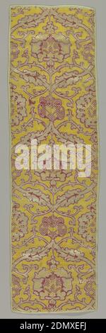 Panel, Medium; Seide, Leinentechnik; gewebt, ogivales Muster in rot und gelb., 17. Jahrhundert, gewebte Textilien, Panel Stockfoto
