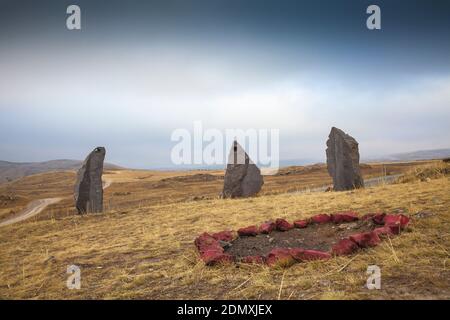Armenia, Sisian, Zorats Karer also know as Karahundj or Carahunge - meaning speaking stones, Ancient tombs Stock Photo