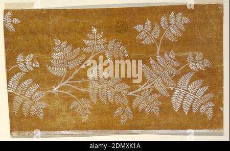 Entwurf für eine gestickte oder gewobene Horizontale Grenze der 'Fabrique de St. Ruf', unvollendet, Fabrique de Saint Ruf, Lyon, Frankreich, Pinsel und weiße Gouache auf glasierten Pauspapier auf Papier geklebt, EINE Girlande von Ästen mit Blättern, über einem Streifen., Frankreich, 1805–1815, Zeichnung Stockfoto