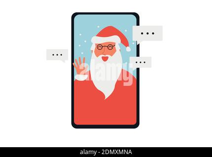 Telefonbildschirm mit Online-Videoanruf beim Weihnachtsmann, Sperrung an Weihnachten Stock Vektor