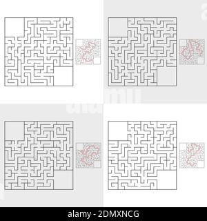 Ein Satz Labyrinthe. Spiel für Kinder. Puzzle für Kinder. Labyrinth-Rätsel. Flache Vektorgrafik. Stock Vektor