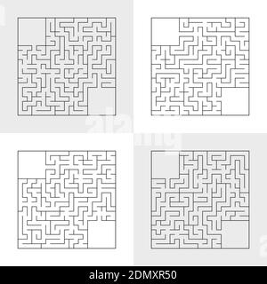 Ein Satz Labyrinthe. Spiel für Kinder. Puzzle für Kinder. Labyrinth-Rätsel. Flache Vektorgrafik. Stock Vektor