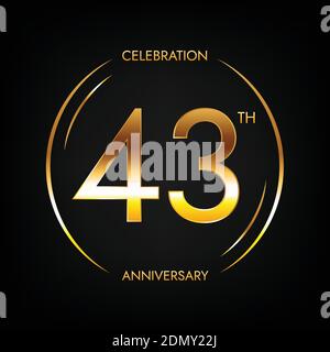 43. Jahrestag. Dreiundvierzig Jahre Geburtstagsfeier Banner in hellen goldenen Farbe. Kreisförmiges Logo im eleganten Zahlendesign. Stock Vektor