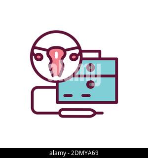 Laser treatment cervical pathology color line icon. Outline pictogram for web page. Stock Vector