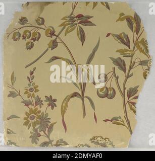 Seitenwand-Muster, maschinenbedruckt auf Papier, fragmentarische Tapeten aus Musterbuch, inklusive ästhetischer und anglo-japanesischer Entwürfe., 72 Seiten Muster., USA, 1880–90, Wallcoverings, Sidewall-Muster Stockfoto