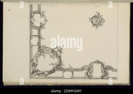 Design for a Quarter of a Ceiling, François de Cuvilliés d.Ä., Belgien, aktives Deutschland, 1695 - 1768, Radierung und Gravur auf cremeweißem Papier, Deutschland, 1745, Innenräume, Druck Stockfoto