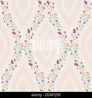 Nahtloses, gewelltes Blumenmuster auf beigem Hintergrund Stock Vektor