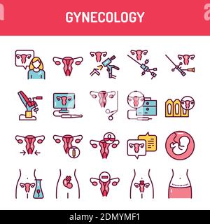 Gynecology color line icons set. Isolated vector element. Stock Vector