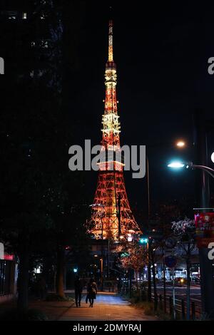 Tokyo, Japan. 10th Nov, 2020. The Tokyo Tower is illuminated in Tokyo, Japan, Nov. 10, 2020. Tokyo is the capital and most populous prefecture of Japan. As you might expect from one of the world's most bustling cities, Tokyo is phenomenally vibrant at night. Credit: Du Xiaoyi/Xinhua/Alamy Live News Stock Photo