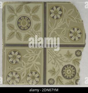 Seitenwand-Muster, maschinenbedruckt auf Papier, fragmentarische Tapeten aus Musterbuch, inklusive ästhetischer und anglo-japanesischer Entwürfe., 72 Seiten Muster., USA, 1880–90, Wallcoverings, Sidewall-Muster Stockfoto