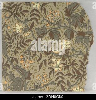 Seitenwand-Muster, maschinenbedruckt auf Papier, fragmentarische Tapeten aus Musterbuch, inklusive ästhetischer und anglo-japanesischer Entwürfe., 72 Seiten Muster., USA, 1880–90, Wallcoverings, Sidewall-Muster Stockfoto