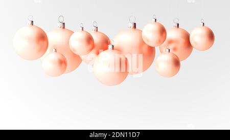 Weihnachtskugeln isoliert weißen Hintergrund. Pfirsichfarbe. 3d-Illustration. Stockfoto