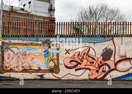 Belfast, Nordirland. Mai 2016. Graffiti und Street Art am 1. Mai 2016 in Belfast, Nordirland, Großbritannien. Stockfoto