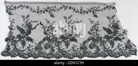 Fragment, Medium: silk Technique: bobbin lace, Chantilly style, Black Chantilly lace - a/. b/, c/, and d/ show design of branches with flowers and leaves rising from scalloped border., France or Belgium, 19th century, lace, Fragment Stock Photo