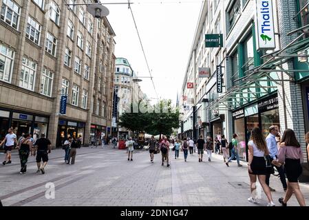 Hamburg, Germany - August 23, 2019: Spitalerstraße, shopping street with people around in Altstadt quarter, Hamburg, Germany Stock Photo