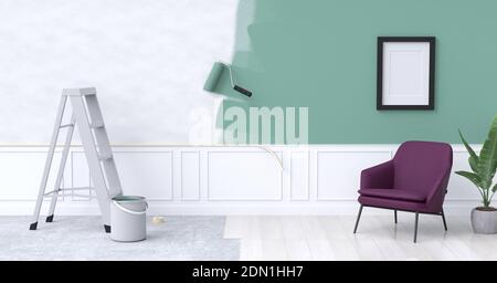 renovation of an apartment, painting on the walls - 3D rendering Stockfoto