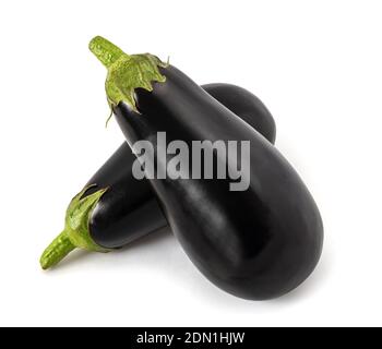 Twoo frische Aubergine isoliert auf weißem Hintergrund Stockfoto