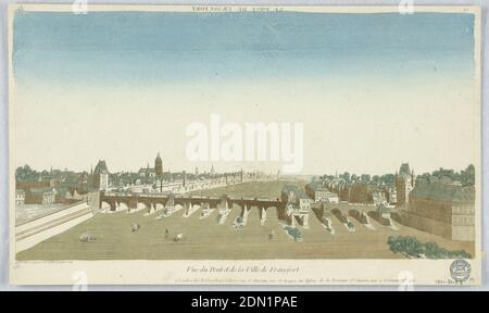 Peep-show, Vue du Pont et de la Ville de Francfort, 13, Druckgravierung in Tusche mit Aquarellwäschen auf Papier, Peep-show Print, Frankreich, 1766, Druckversion Stockfoto