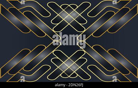 Schwarz-goldenes geometrisches Muster abstraktes Hintergrunddesign mit abstrakten Linien. Stock Vektor