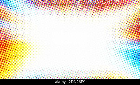 Abstrakter Pop-Art-Hintergrund mit bunten Punkten und Halbtoneffekt. Vektorgrafik Muster Stock Vektor
