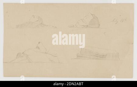 Schwimmende Eisberge, Frederic Edwin Church, Amerikaner, 1826–1900, Graphit auf hellbraunem Papier, vier Skizzen von Eisbergen in zwei Reihen auf einem Blatt angeordnet., Neufundland und Labrador, Kanada, 16. Juli 1859, Seestücke, Zeichnung Stockfoto