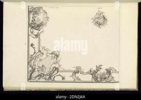 Design for a Quarter of a Ceiling, François de Cuvilliés d.Ä., Belgien, aktives Deutschland, 1695 - 1768, Radierung und Gravur auf cremeweißem Papier, Deutschland, 1745, Innenräume, Druck Stockfoto