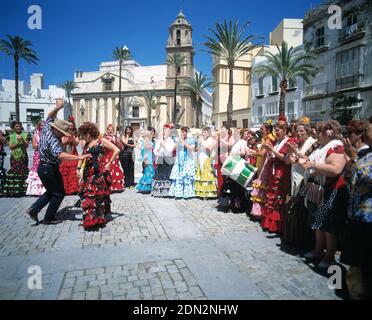 Spanien. Cadiz. Cathedral Plaza. Flamenco-Tänzer. Stockfoto